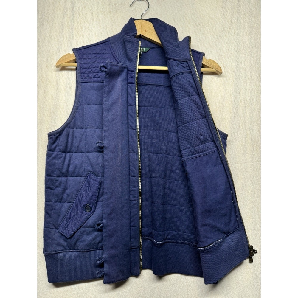 Lauren Ralph Lauren Quilted Vest Womens XS Navy Blue Full Zip Button - Picture 4 of 12